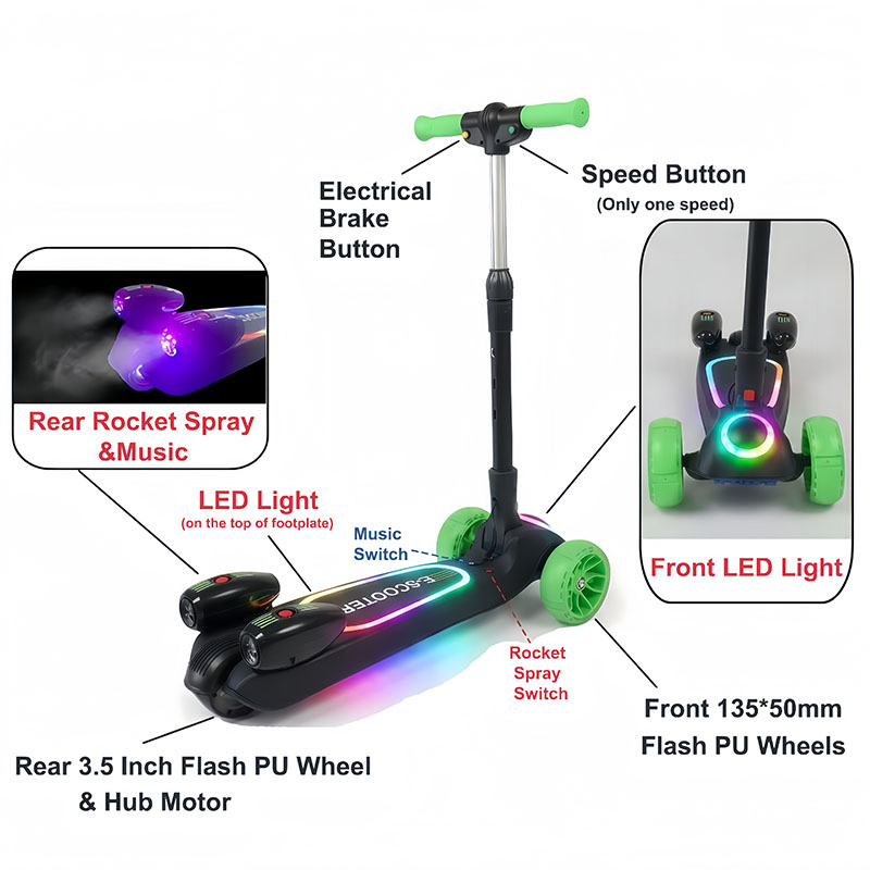 Scooter électrique pour enfants à 3 roues avec lumières LED (12 V 80 W) SG06S
